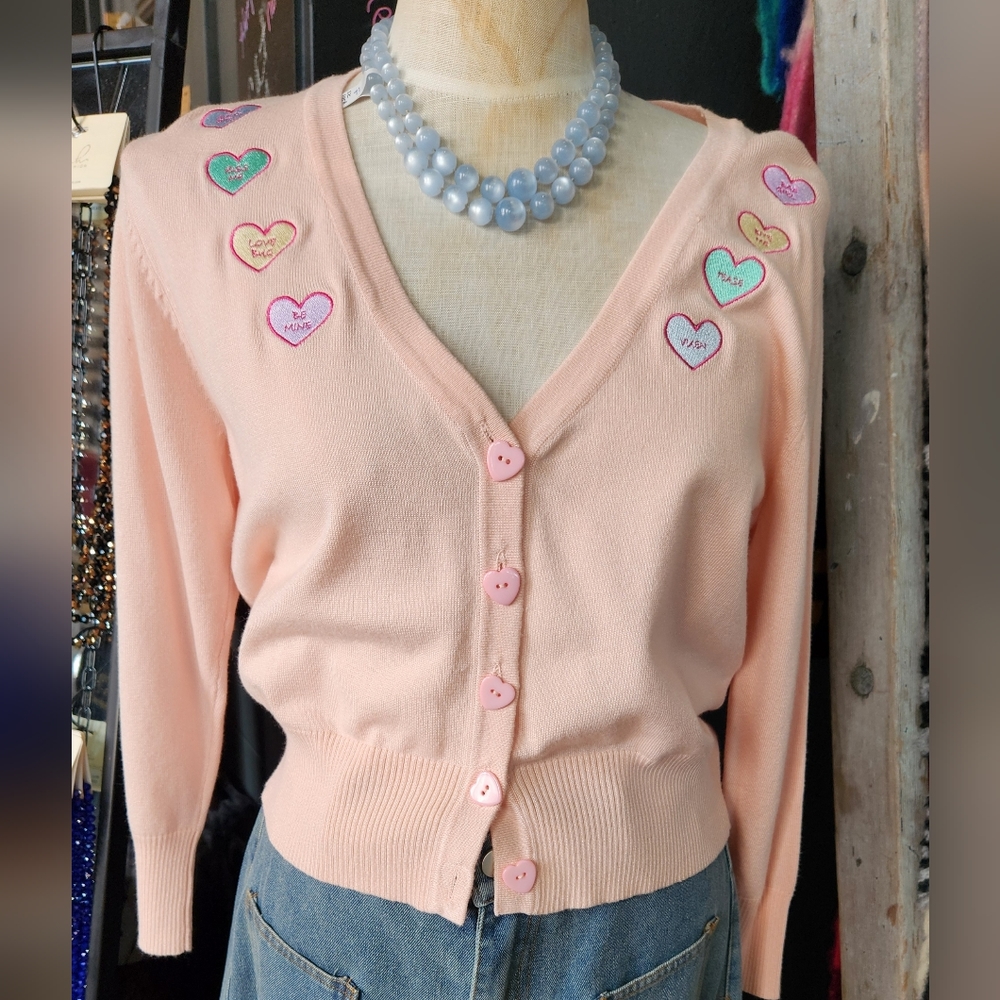 Voodoo Vixen Pink Heart Button Cardigan NWT